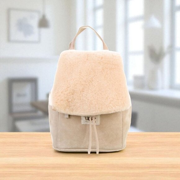 Women Women\'s UGG AUSTRALIA beige Suede Shearling Mini Backpack